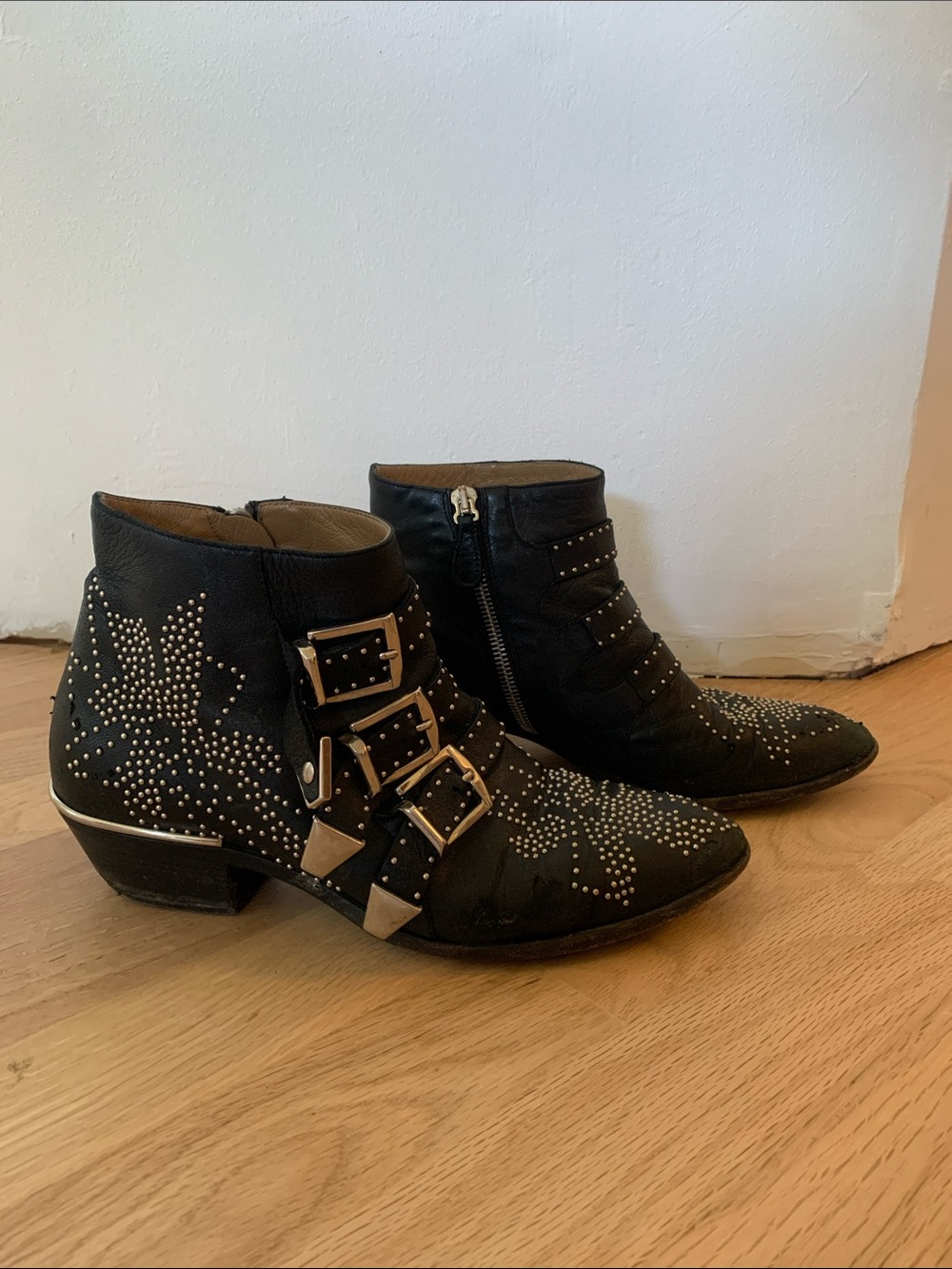Chloé Susanna Boots 37.5 Black Silver Studs AS-IS Needs Resole